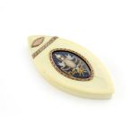 λ A George III gold-mounted ivory toothpick box, unmarked circa 1790-1800, oval navette form, the