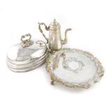 λ A small mixed lot of old Sheffield plated items, comprising: a George III coffee pot, circa