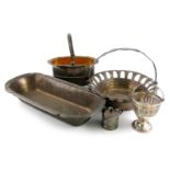 A mixed lot of old Sheffield plated items, comprising: a swing-handled basket, circa 1790, of