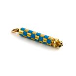 A Victorian gold and enamel telescopic pencil, by S. Mordan and Co., cylindrical form, enamelled