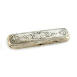 A Dutch silver glasses case, 1877, rounded rectangular form, engraved decoration, inscribed and