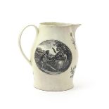 A large creamware jug, c.1790, printed in black with The Farmers Arms, the reverse with a young