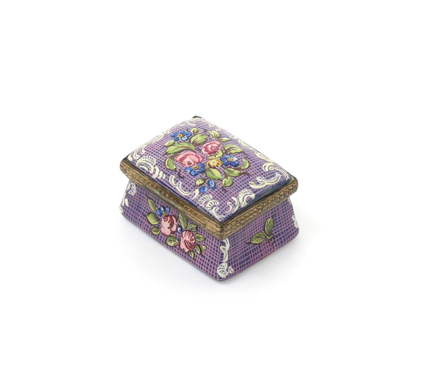 A Bilston enamel patch box, c.1780, the rectangular form painted with raised sprays of flowers - Image 2 of 2