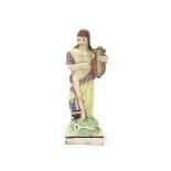 A Neale & Co creamware figure of Apollo, c.1795-1800, standing and holding a lyre in his left arm, a