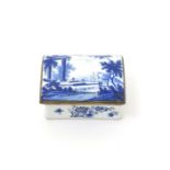 An English enamel snuff box, c.1770-90, the rectangular form painted in blue and black with small