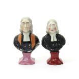 Two pearlware busts of Reverend John Wesley, c.1815, modelled in his later years and wearing