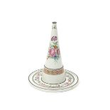 A Wedgwood creamware jelly mould core, c.1780, the conical shape brightly enamelled with sprays of