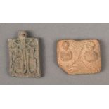 A Palmyra terracotta tessera circa 3rd century AD ticket to a sacred banquet, one side with two