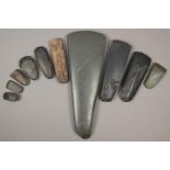 Ten stone adze blades including a large Papua New Guinea greenstone, 36.5cm long, two smaller