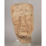 An Egyptian wood mummy mask Ptolemaic Period, circa 332 - 30BC with facial features, remains of