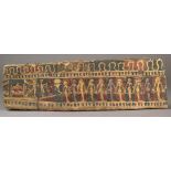 An Egyptian cartonnage fragment Roman period painted eleven figures towing a funerary barge, with