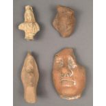 Three pottery fragments including two heads and a bearded figure and a bearded bust, the highest 7.