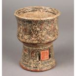 A Guancaste vessel Costa Rica terracotta with a pierced rattle base, with a grey ground painted