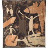 Jenuarrie, b.1944 Printed wall hanging on cotton Figures and animals, 172cm x 157cm Provenance