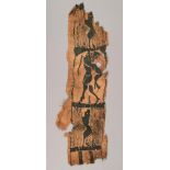 An Egyptian Coptic textile fragment depicting a figure and two running hounds, 34.5cm long.