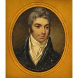 λ H.V. (French 1806) Portrait miniature of a gentleman, bust length, in a blue coat and white