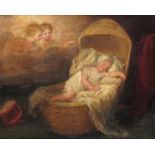 English School 19th Century A child sleeping watched by angels Oil on canvas 31 x 35cm; 12¼ x 14in