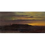 Arthur Gilbert (1919-1895) Sunset landscape with crescent moon Signed Oil on board 19 x 36cm; 7½ x