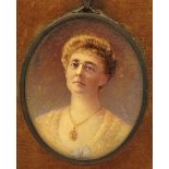 λ English School c.1900 Portrait miniatures of a lady and gentleman Both head and shoulders 73 x