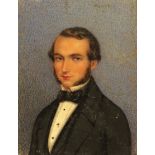 λ English School 19th Century Portrait miniature of a gentleman, head and shoulders, in a black