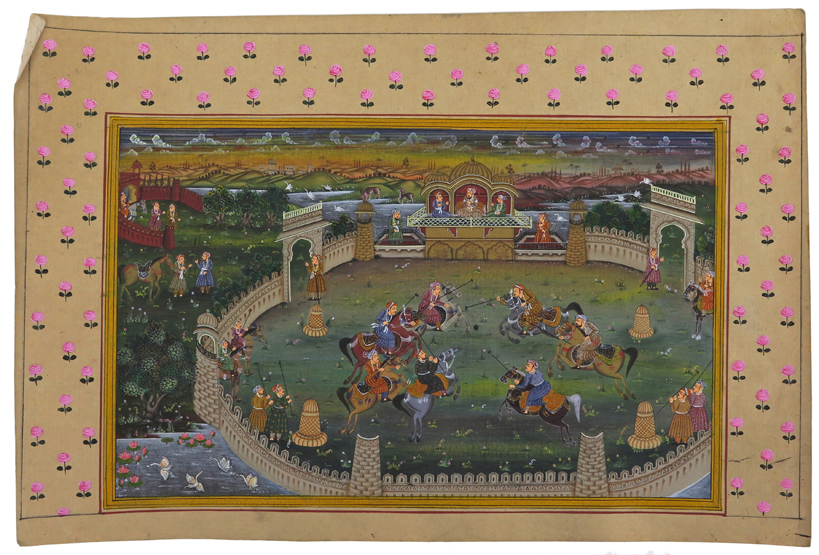 Indian School 19th Century A tournament within a castellated arena with horsemen jousting