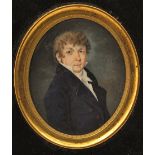 λ Vernet (French 1808) Portrait miniature of a gentleman, head and shoulders, wearing a blue coat