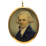 λ AMENDED English School c.1800 Portrait miniature of a gentleman, head and shoulders, in a blue