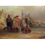 J. Burton (19th Century) Fish seller with families on the beach Signed, also indistinctly dated