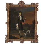 Circle of Constantijn Netscher A young sportsman with a whippet in a landscape Oil on canvas 56 x