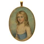λ J.S. Penny (fl.1793-1813) Portrait miniature of a girl, half length, in a white dress with a