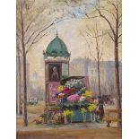 Edwin P. Corin (19/20th Century) A flower stall, possibly Paris Signed Oil on board 35 x 27cm; 13¾ x