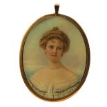 λ Florence Hannam (fl.1890-1898) Portrait miniature of a lady, bust length Signed Oval, in a gilt