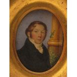 λ English School c.1820/30 Portrait miniature of Edward Burrell, head and shoulders in blue