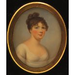 λ English School early 19th Century Portrait miniature of a lady, head and shoulders wearing white