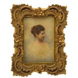 λ English School 19th Century Portrait miniature of a lady, head and shoulders Rectangular in a gilt