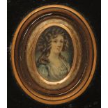 λ English School 19th Century Portrait miniature of a lady in 18th century dress, bust length