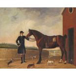 Benjamin Killingbeck (fl.1769-1783) A dark bay hunter held by a groom with The Fourth Viscount