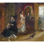 Henry Alexander Bowler (1824-1903) An interior scene with a dog chasing a cat and kittens Signed Oil