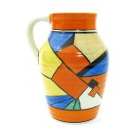 'Cubist' a Clarice Cliff Bizarre single-handled Isis vase, painted in colours between orange and
