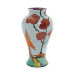 'Inspiration Caprice' a Clarice Cliff Mei Ping vase, painted in colours on a turquoise blue