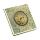 λ A shagreen and ivory travel desk clock, with easel back, square section green stained shagreen