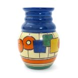 'Circles and Squares' a Clarice Cliff Fantasque Bizarre 358 vase, painted in colours between blue,