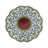 A Marius Hamer plique a jour enamel and silver dish, decorated with radiating panels of flowers