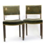 Elizabeth II Coronation a pair of limed oak chairs manufactured by W Hands & Sons Ltd, 1953, with