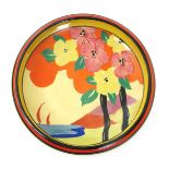 'Applique Palermo' a Clarice Cliff Applique Bizarre Hiawatha bowl, painted in colours inside yellow,