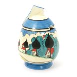 'May Avenue' a rare Clarice Cliff Bizarre Daffodil preserve pot and cover, painted in colours