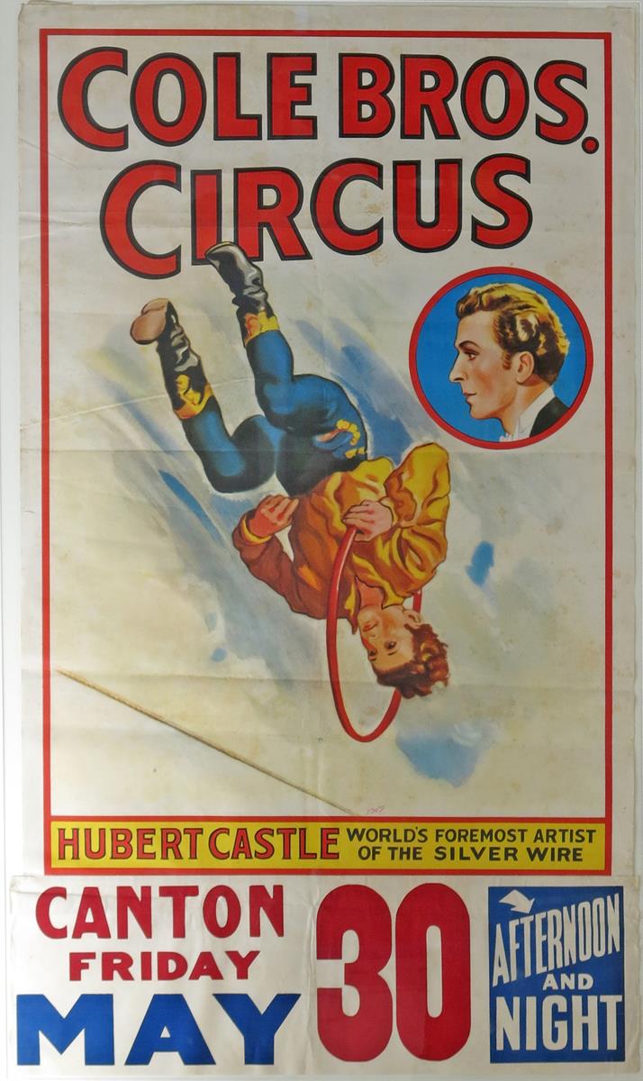 Hubert Castle a Cole Brothers Circus poster, lithograph in colours printed by Erie Litho & Ptg