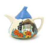 'Tralee' a Clarice Cliff Bizarre Lynton teapot and cover, painted in colours printed factory