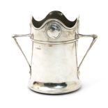 A William Hutton & Son silver wine bottle coaster, possibly designed by Kate Harris, cylindrical