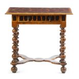 An early 18th century walnut and cocus wood side table, the rectangular top with a moulded edge